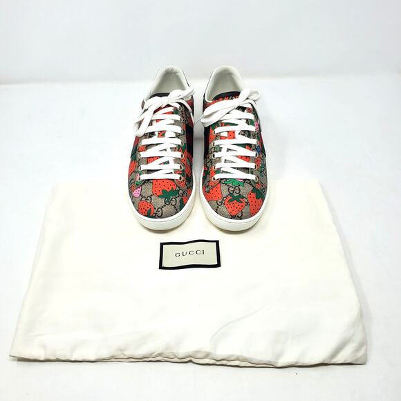Gucci GG Supreme Monogram Logo Strawberry Lace Up Sneaker 433900 Size 37 US 7 - Picture 2 of 12